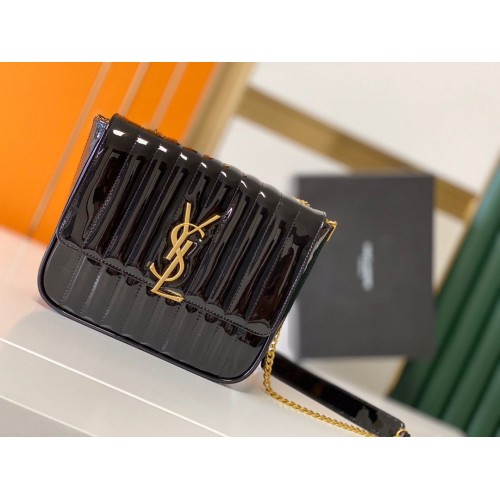 Geantă mare Vicky din piele patentată Yves Saint Laurent 532595 neagră