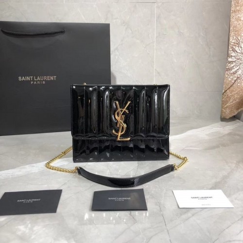 Geantă de umăr Yves Saint Laurent din piele patentată originală Y554125 neagră