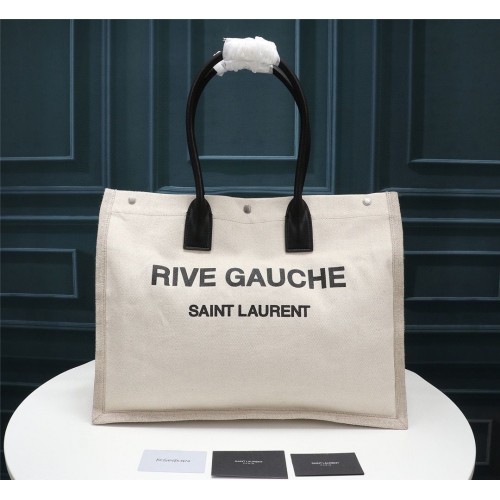 Yves Saint Laurent Rive Gauche Tote Shopping Bag 59929 White