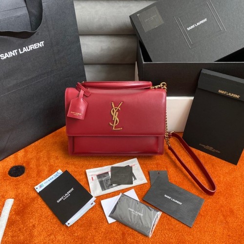 Yves Saint Laurent Geantă medie Sunset cu lanț din piele fină 442906 Roșu