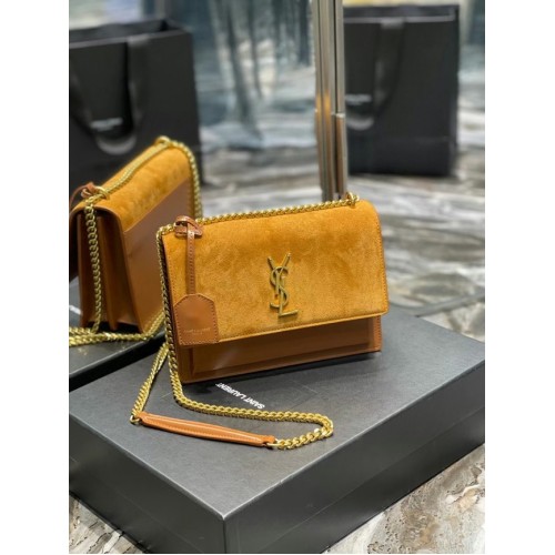 Yves Saint Laurent SUNSET MEDIUM DIN PIELE NETEDĂ 442906 maro