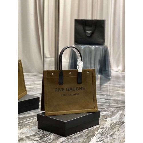 Geantă de cumpărături Yves Saint Laurent din TWEED și piele de miel Y677943 Verde militar