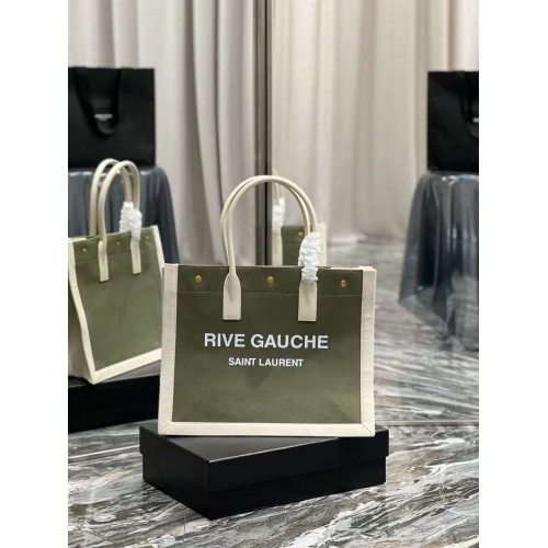 Geantă de cumpărături Yves Saint Laurent din TWEED și piele de miel Y677943 verde și alb