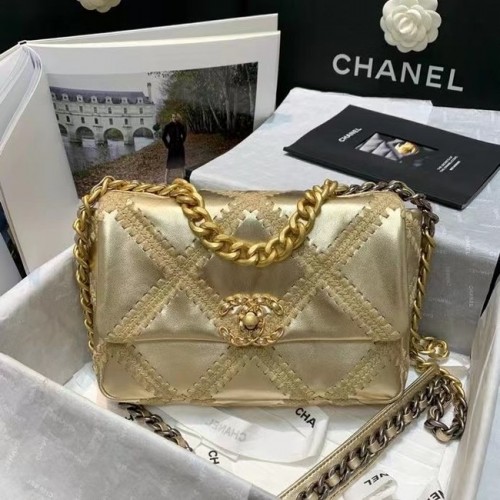 geantă cu clapă Chanel 19 AS1160 aurie