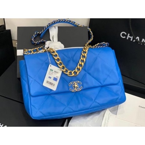 Geantă Chanel 19 mare cu clapă AS1162 Albastru electric