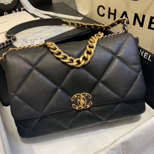 geantă mare cu clapă Chanel 19 AS1162 neagră