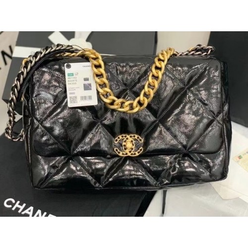 Geantă Chanel 19 mare cu clapă Piele ceară AS1162 neagră