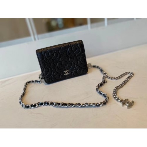 Clutch clasic Chanel cu lanț din piele de miel, metal auriu AP3318 negru