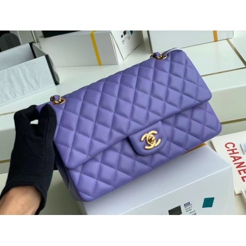 Geantă Chanel clasică din piele de miel, auriu, metal, A01112, violet