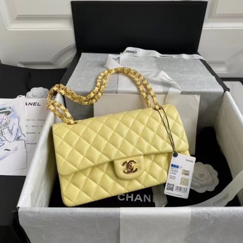 Geantă Chanel clasică din piele de miel, auriu, metalic, A01112 galben