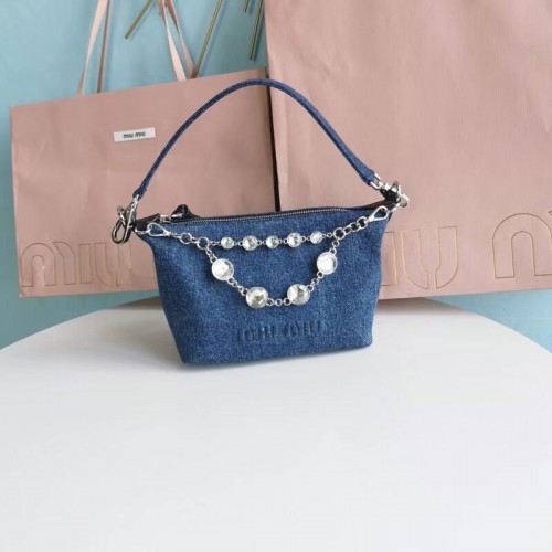 Geantă de umăr miu miu din denim 5NB841-1 albastră