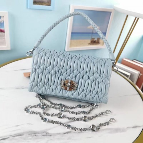 Geantă de umăr miu miu Matelasse Nappa din piele 5BP012M albastru deschis